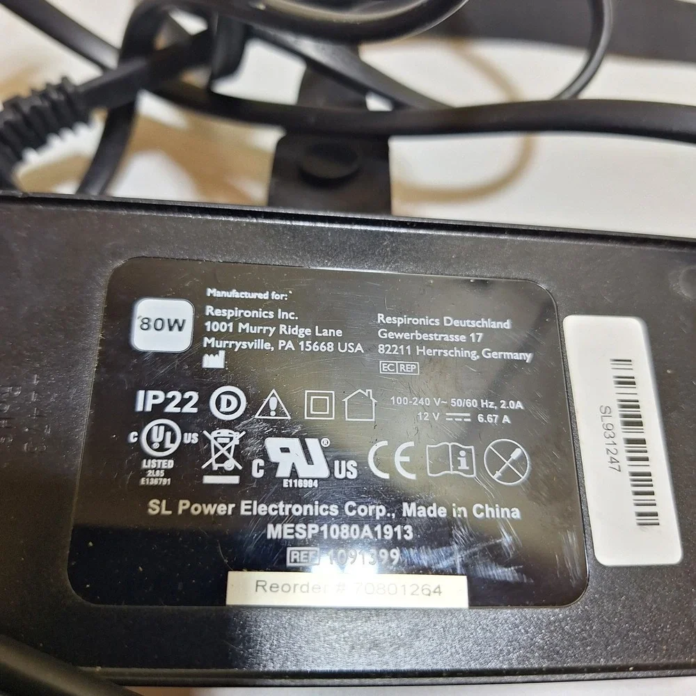 Philips Respironics 80W Power Supply AC Adapter REF 1091399 12V 6.67A CPAP